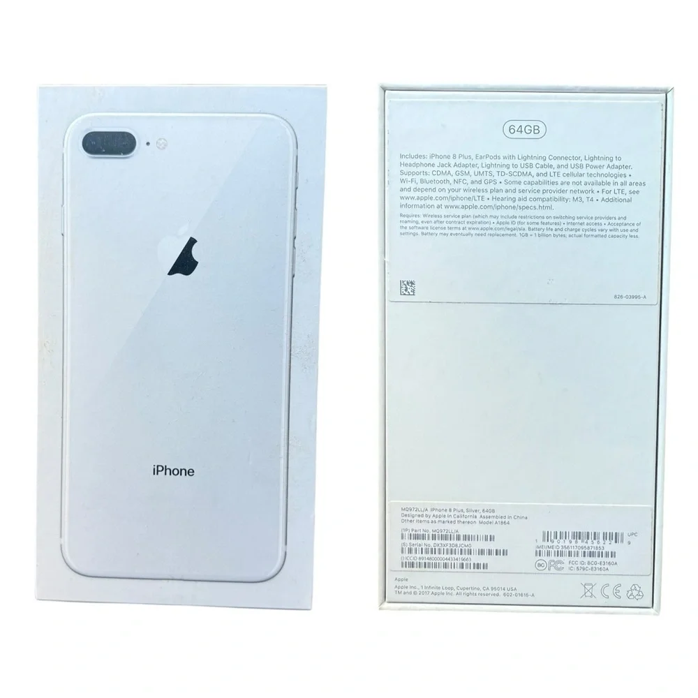 EMPTY BOX ONLY Apple iPhone 8 Plus Genuine Silver 64GB Box Sticker Decal